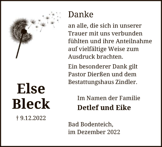 Traueranzeige von Else Bleck von UEL