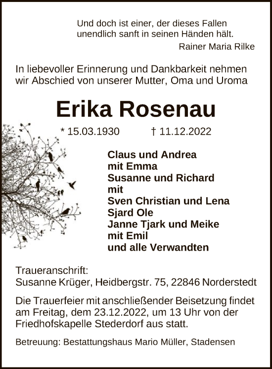 Traueranzeige von Erika Rosenau von UEL