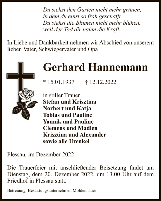 Traueranzeige von Gerhard Hannemann von UEL