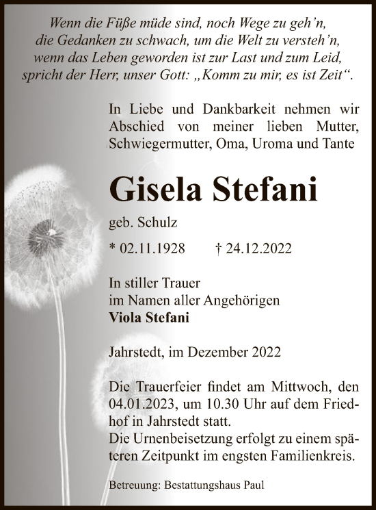 Traueranzeige von Gisela Stefani von UEL