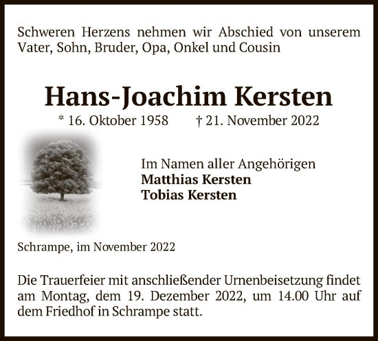 Traueranzeige von Hans-Joachim Kersten von UEL