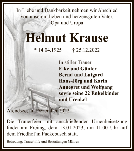 Traueranzeige von Helmut Krause von UEL