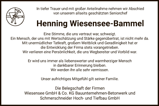 Traueranzeige von Henning Wiesensee-Bammel von UEL