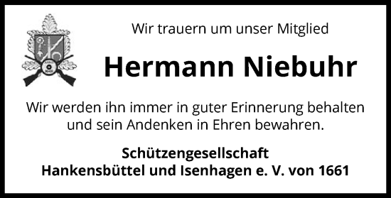 Traueranzeige von Hermann Niebuhr von UEL