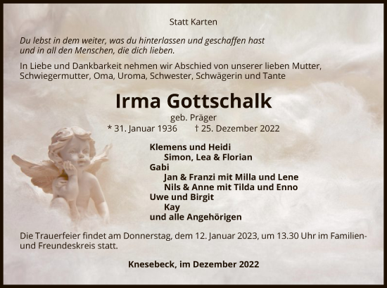 Traueranzeige von Irma Gottschalk von UEL