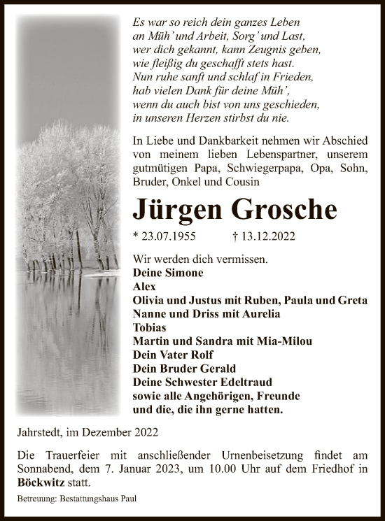 Traueranzeige von Jürgen Grosche von UEL