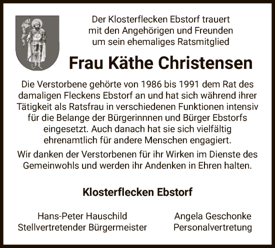 Traueranzeige von Käthe Christensen von UEL