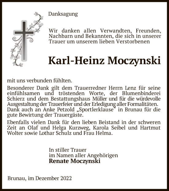 Traueranzeige von Karl-Heinz Moczynski von UEL