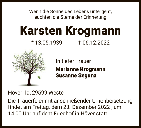 Traueranzeige von Karsten Krogmann von UEL