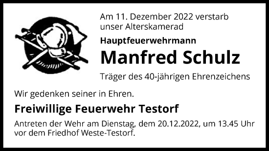 Traueranzeige von Manfred Schulz von UEL