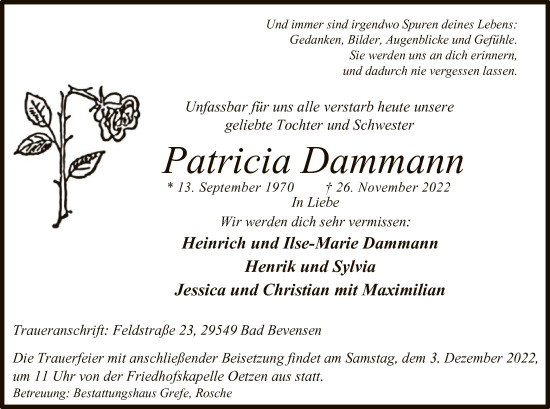 Traueranzeige von Patricia Dammann von UEL