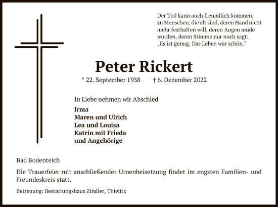 Traueranzeige von Peter Rickert von UEL