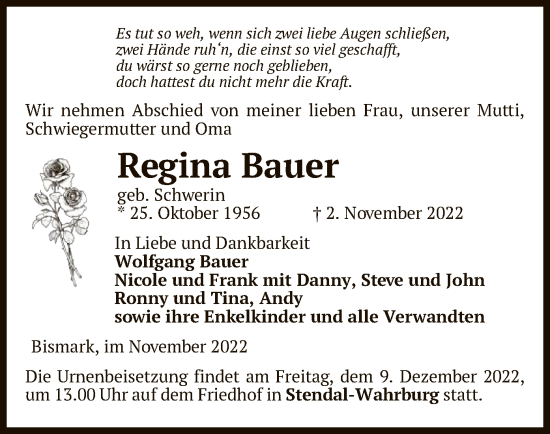 Traueranzeige von Regina Bauer von UEL