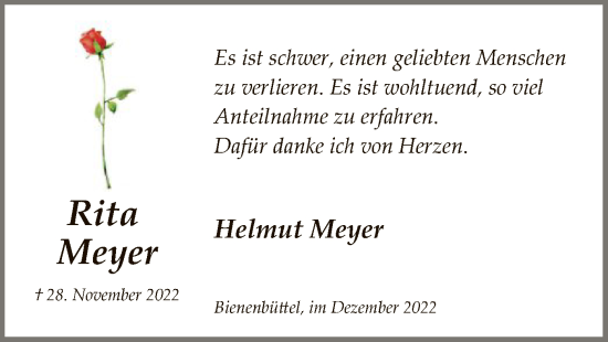 Traueranzeige von Rita Meyer von UEL