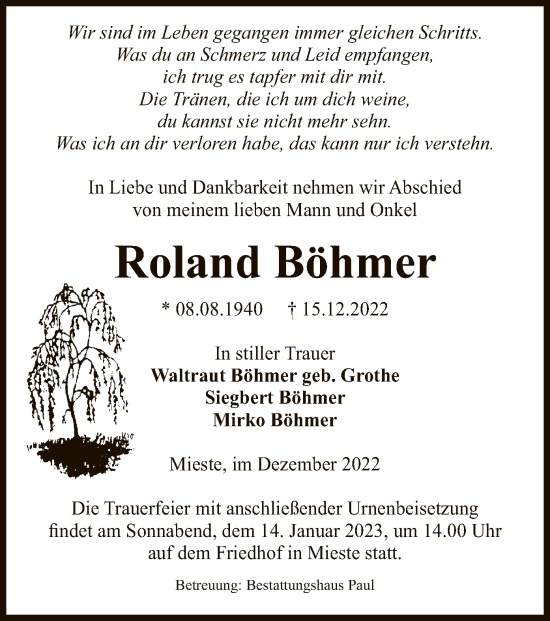 Traueranzeige von Roland Böhmer von UEL