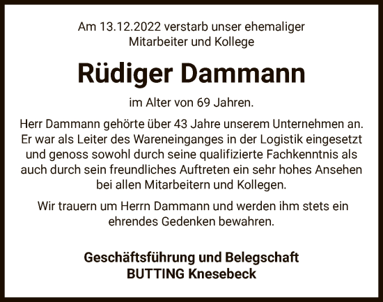 Traueranzeige von Rüdiger Dammann von UEL