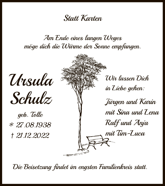 Traueranzeige von Ursula Schulz von UEL