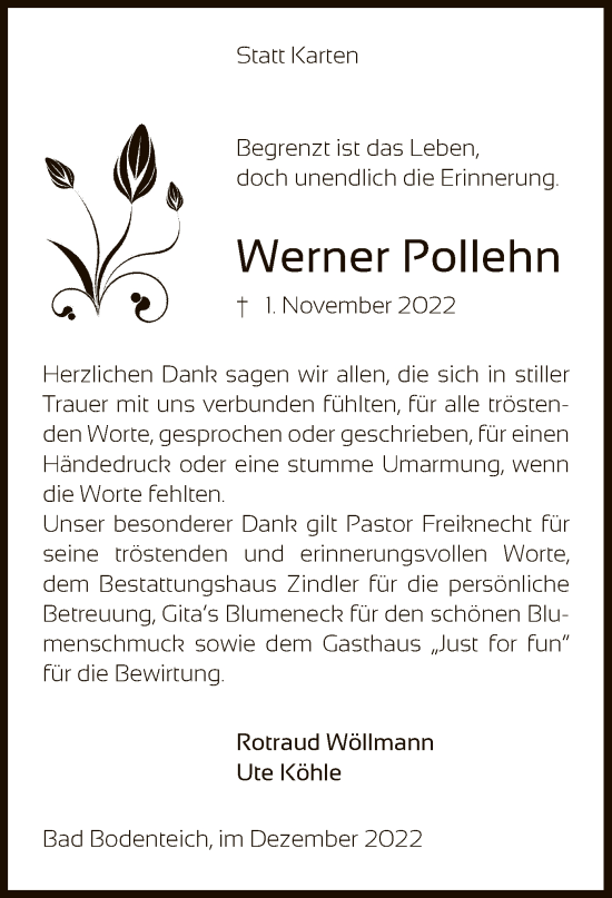 Traueranzeige von Werner Pollehn von UEL