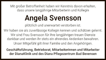 Traueranzeige von Angela Svensson von UEL