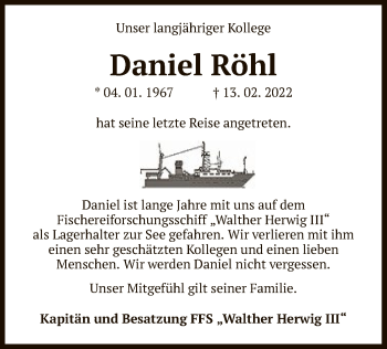 Traueranzeige von Daniel Röhl von UEL
