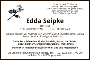 Traueranzeige von Edda Seipke von UEL