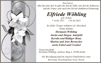 Traueranzeige von Elfriede Wöhling von UEL