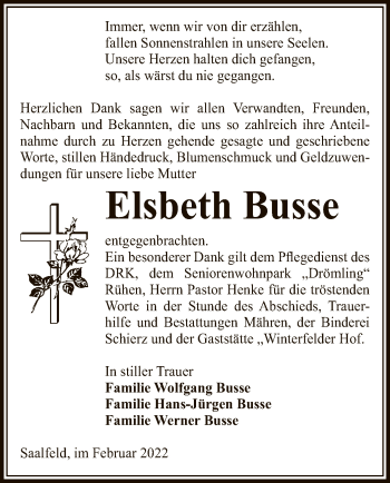 Traueranzeige von Elsbeth Busse von UEL