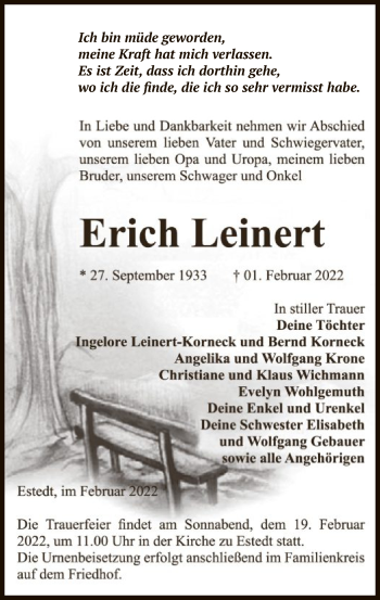 Traueranzeige von Erich Leinert von UEL