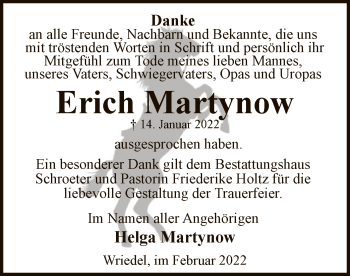 Traueranzeige von Erich Martynow von UEL