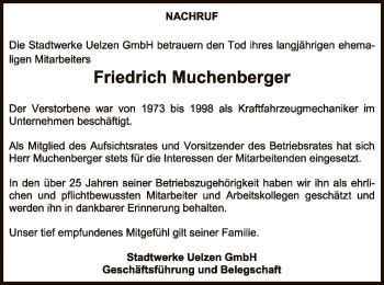 Traueranzeige von Friedrich Muchenberger von UEL