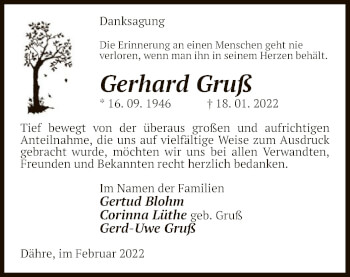 Traueranzeige von Gerhard Gruß von UEL