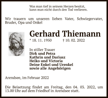 Traueranzeige von Gerhard Thiemann von UEL