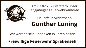 Traueranzeige von Günther Lüning von UEL