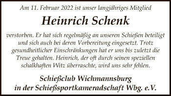 Traueranzeige von Heinrich Schenk von UEL