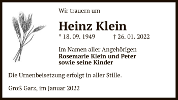 Traueranzeige von Heinz Klein von UEL