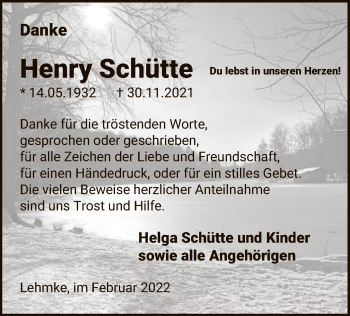 Traueranzeige von Henry Schütte von UEL