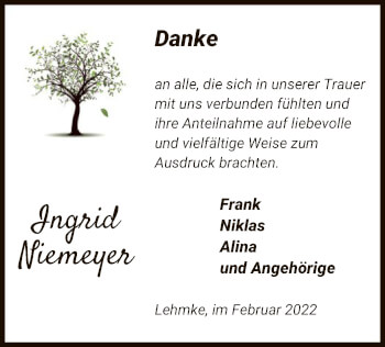 Traueranzeige von Ingrid Niemeyer von UEL