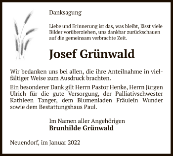 Traueranzeige von Josef Grünwald von UEL