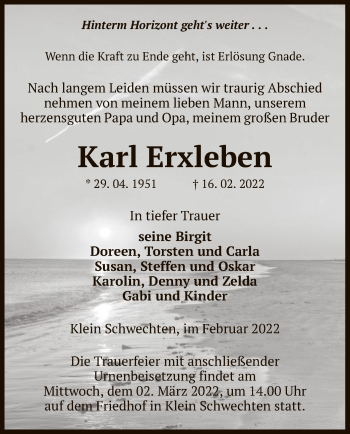 Traueranzeige von Karl Erxleben von UEL