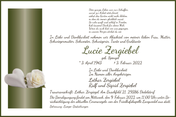 Traueranzeige von Lucie Zergiebel von UEL