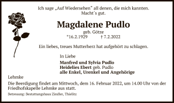 Traueranzeige von Magdalene Pudlo von UEL