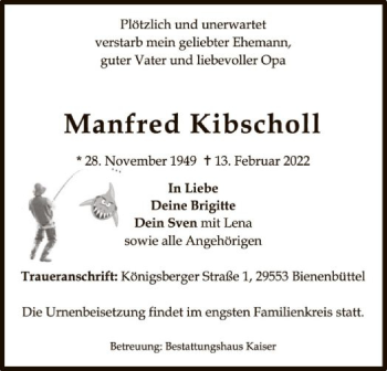 Traueranzeige von Manfred Kibscholl von UEL