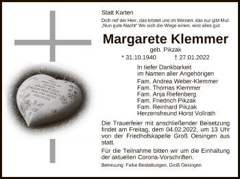 Traueranzeige von Margarete Klemmer von UEL