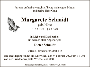 Traueranzeige von Margarete Schmidt von UEL