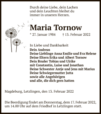 Traueranzeige von Maria Tornow von UEL