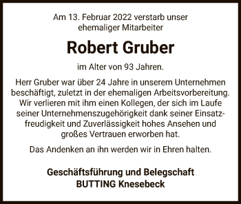 Traueranzeige von Robert Gruber von UEL