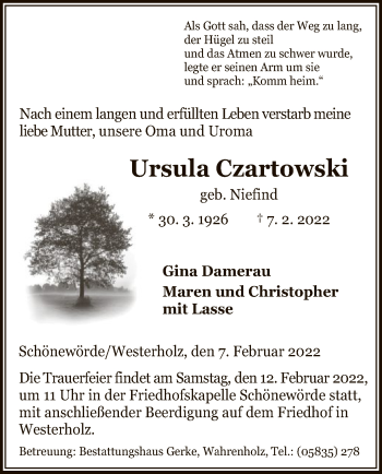 Traueranzeige von Ursula Czartowski von UEL