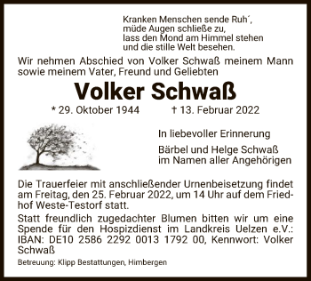 Traueranzeige von Volker Schwaß von UEL