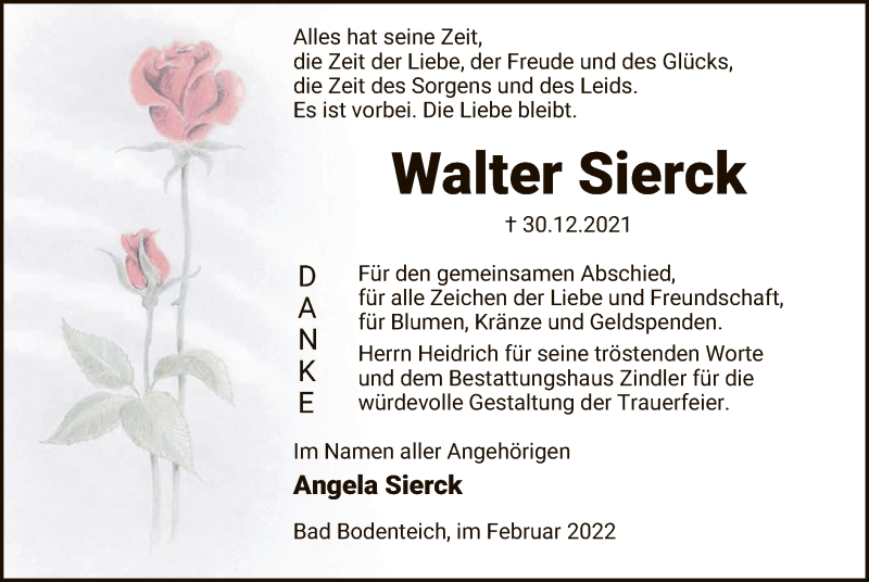  Traueranzeige für Walter Sierck vom 05.02.2022 aus UEL