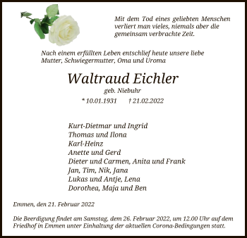 Traueranzeige von Waltraud Eichler von UEL